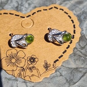 Chic Silver and Green Crystal Earrings